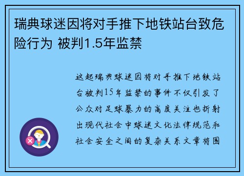 瑞典球迷因将对手推下地铁站台致危险行为 被判1.5年监禁